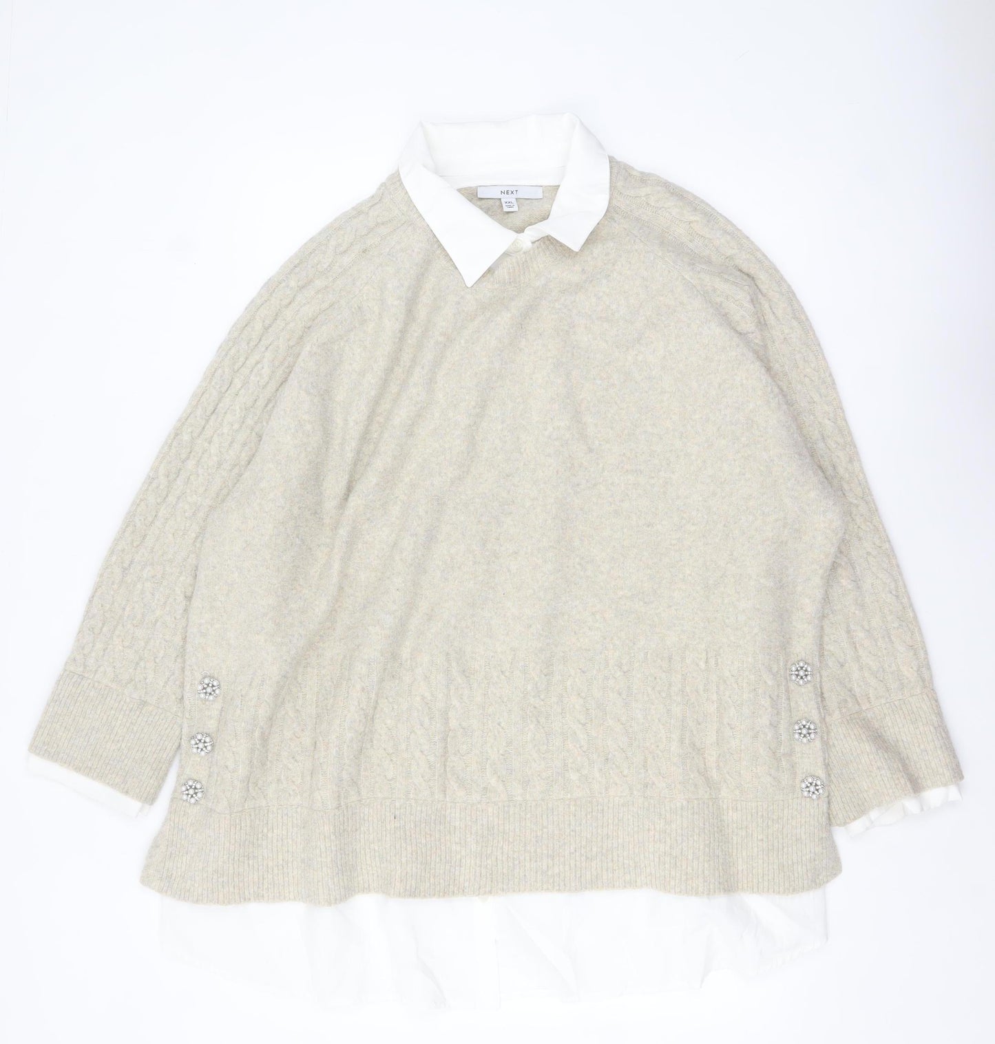 Next Women Beige Cable-Knit Collared Pullover Jumper Size 2XL