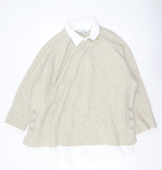 Next Women Beige Cable-Knit Collared Pullover Jumper Size 2XL