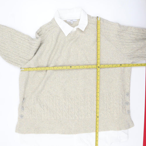 Next Women Beige Cable-Knit Collared Pullover Jumper Size 2XL