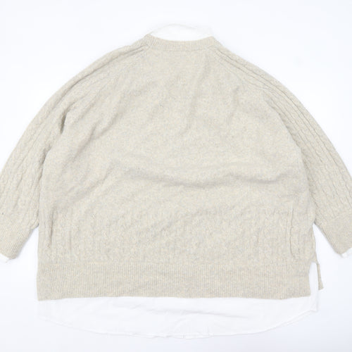 Next Women Beige Cable-Knit Collared Pullover Jumper Size 2XL