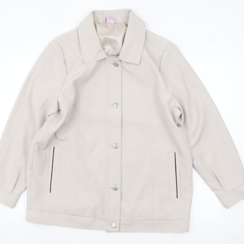 Amalina Women Beige Size 14 Basic Mid-Length Polyester Jacket