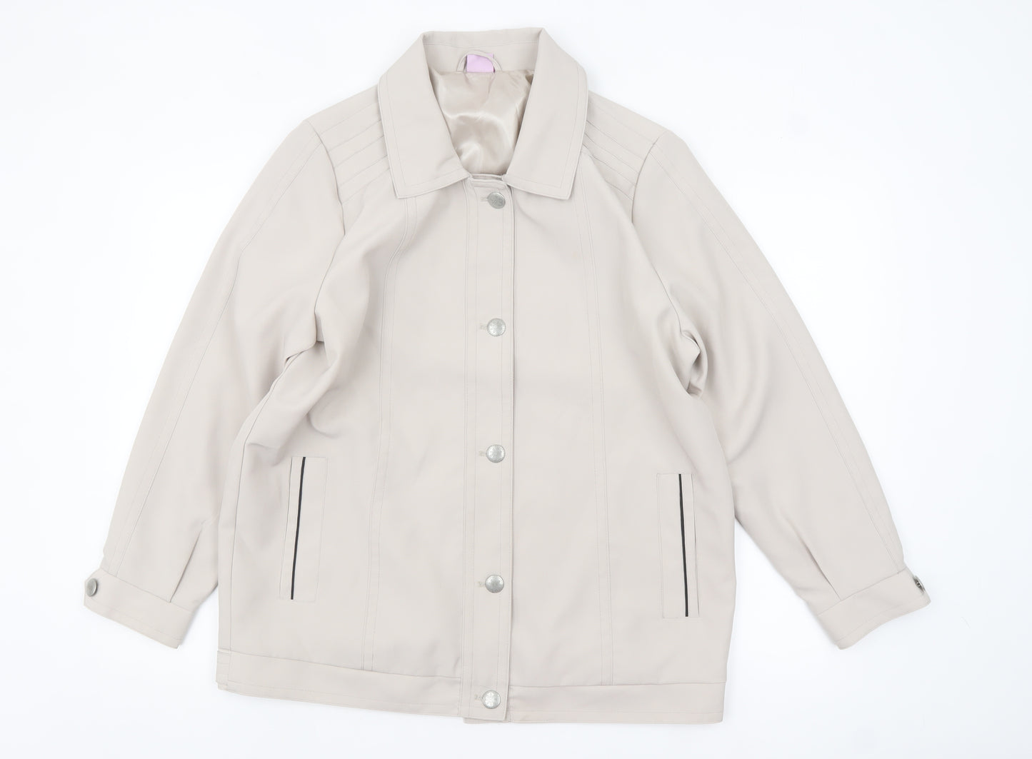 Amalina Women Beige Size 14 Basic Mid-Length Polyester Jacket