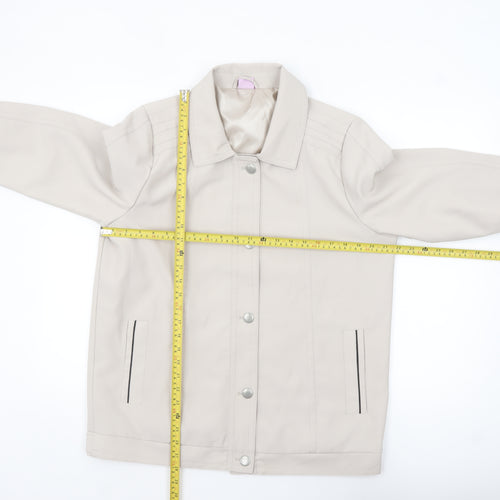 Amalina Women Beige Size 14 Basic Mid-Length Polyester Jacket