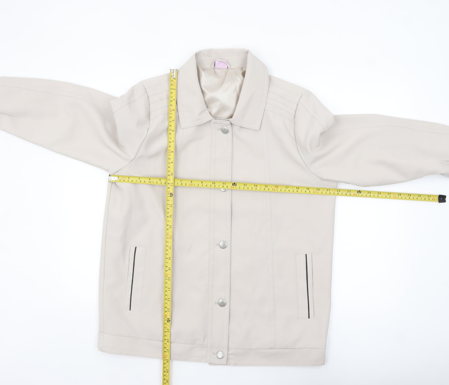 Amalina Women Beige Size 14 Basic Mid-Length Polyester Jacket