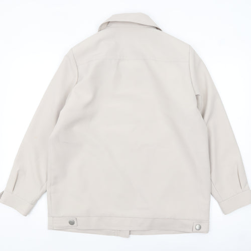 Amalina Women Beige Size 14 Basic Mid-Length Polyester Jacket