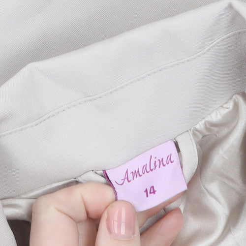 Amalina Women Beige Size 14 Basic Mid-Length Polyester Jacket