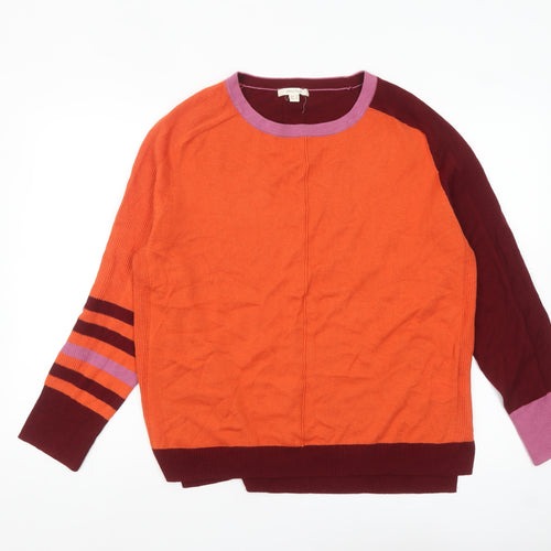 White Stuff Womens Orange Colour Block Crew Neck Jumper Size 18
