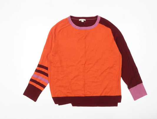 White Stuff Womens Orange Colour Block Crew Neck Jumper Size 18