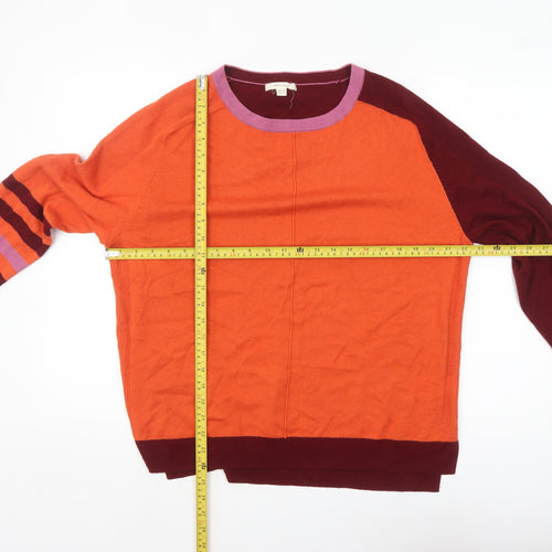 White Stuff Womens Orange Colour Block Crew Neck Jumper Size 18