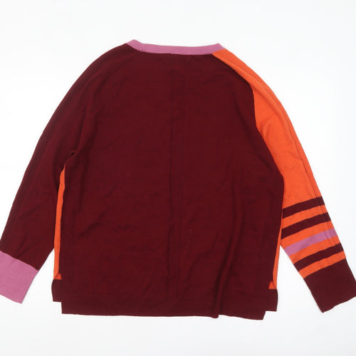 White Stuff Womens Orange Colour Block Crew Neck Jumper Size 18