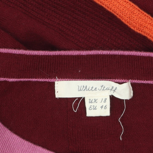 White Stuff Womens Orange Colour Block Crew Neck Jumper Size 18