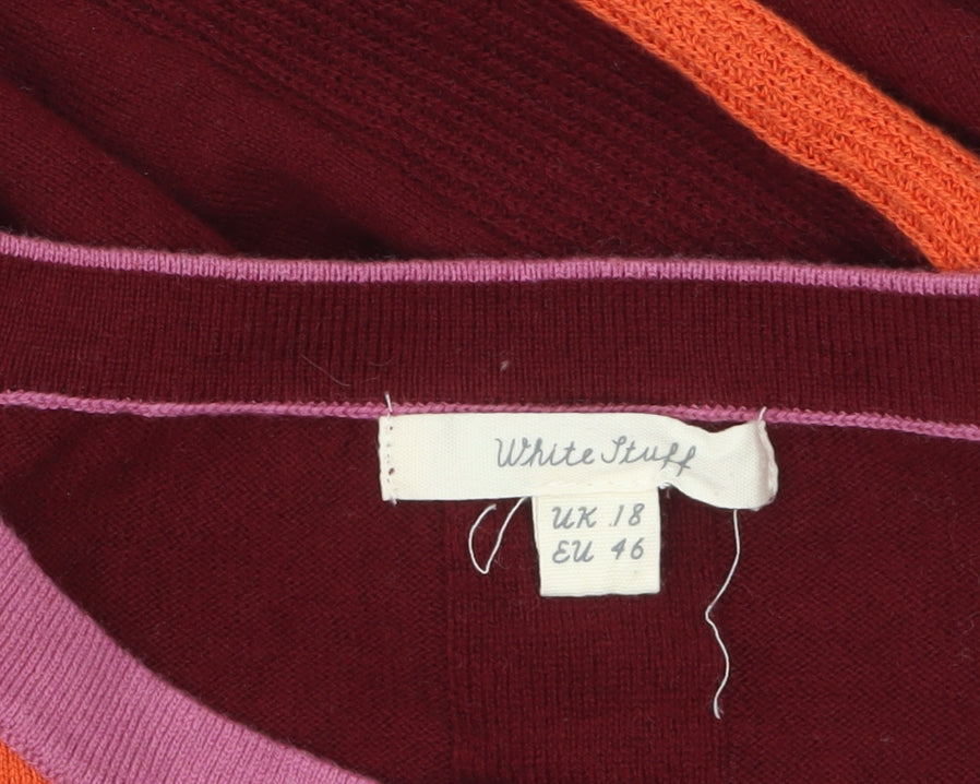 White Stuff Womens Orange Colour Block Crew Neck Jumper Size 18