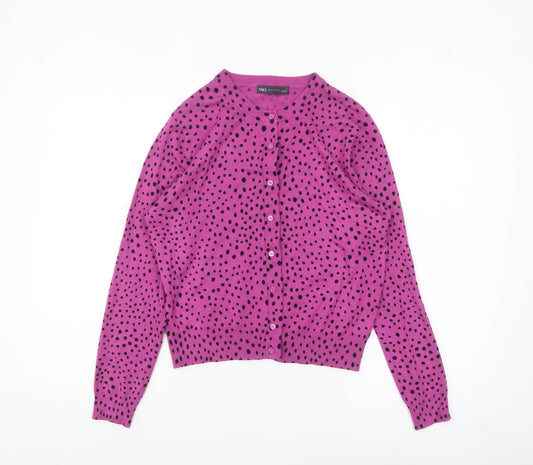 Marks and Spencer Women Purple Polka Dot Long Sleeve Cardigan Size 12