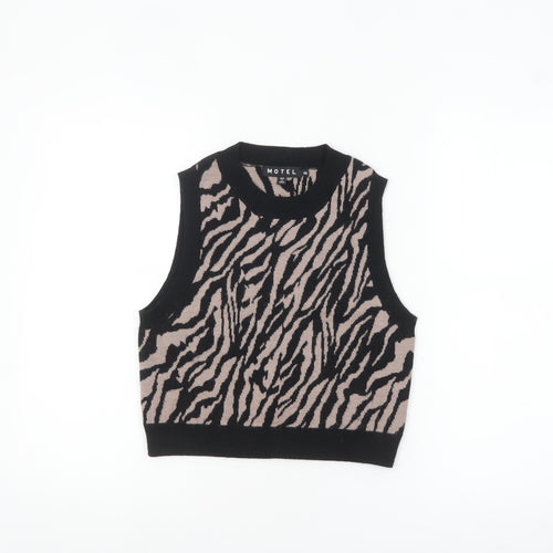 Motel Womens Beige Black Animal Print Knit Sleeveless Vest XS