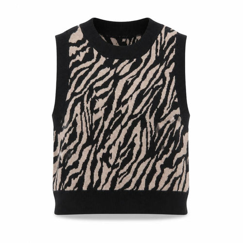 Motel Womens Beige Black Animal Print Knit Sleeveless Vest XS