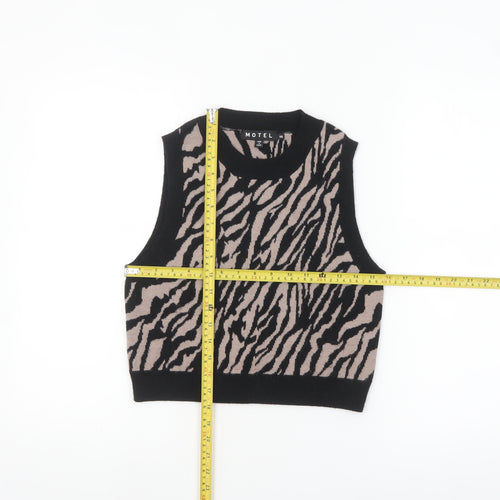 Motel Womens Beige Black Animal Print Knit Sleeveless Vest XS