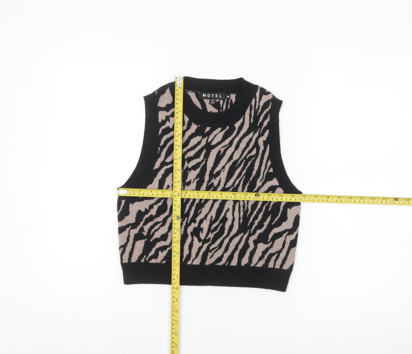 Motel Womens Beige Black Animal Print Knit Sleeveless Vest XS