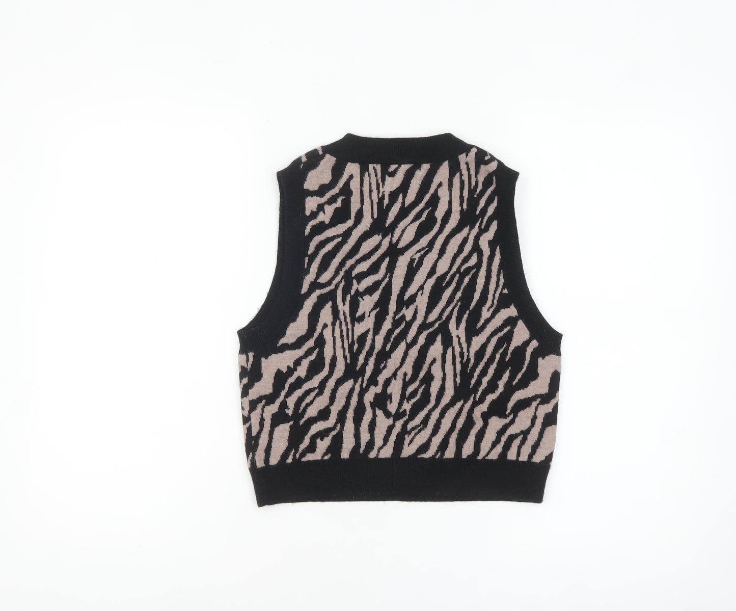 Motel Womens Beige Black Animal Print Knit Sleeveless Vest XS