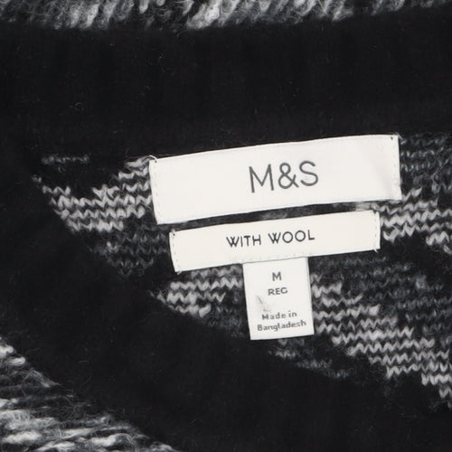 Marks and Spencer Men's Grey Geometric Wool Blend Crew Neck Jumper M
