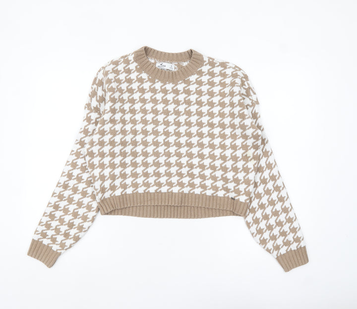 Hollister Women’s Beige Houndstooth Knit Pullover Jumper Size S