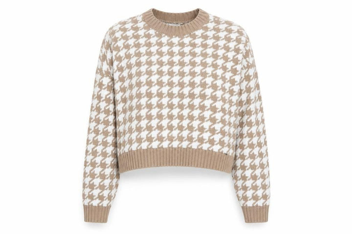 Hollister Women’s Beige Houndstooth Knit Pullover Jumper Size S