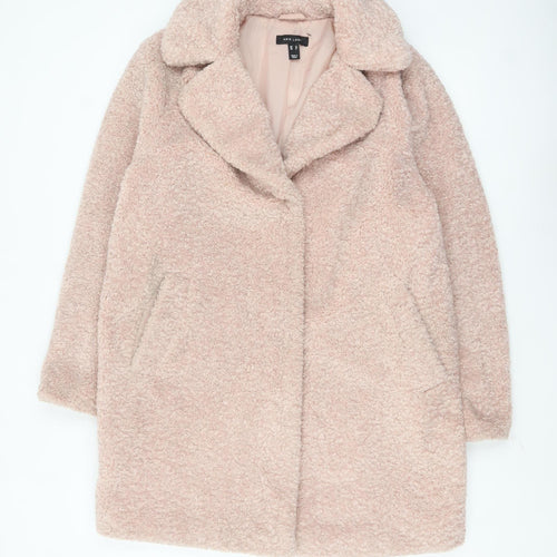 New Look Women’s Pink Teddy Overcoat Size 12 Lined Mid-Length