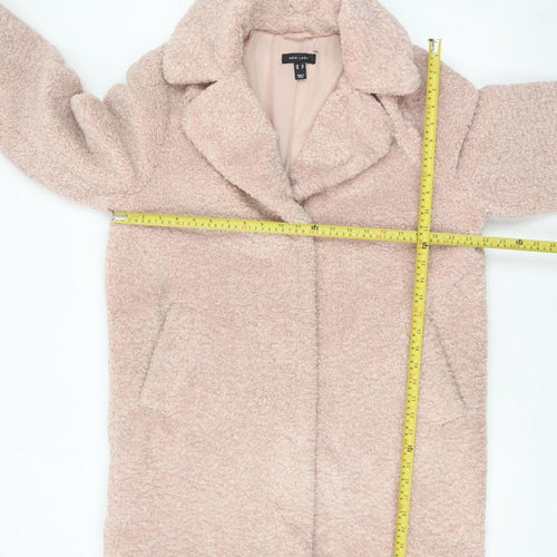 New Look Women’s Pink Teddy Overcoat Size 12 Lined Mid-Length