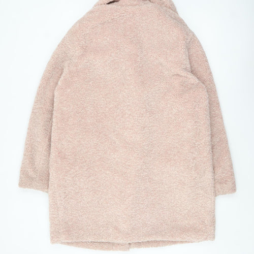 New Look Women’s Pink Teddy Overcoat Size 12 Lined Mid-Length