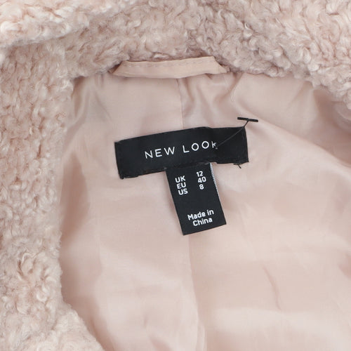 New Look Women’s Pink Teddy Overcoat Size 12 Lined Mid-Length