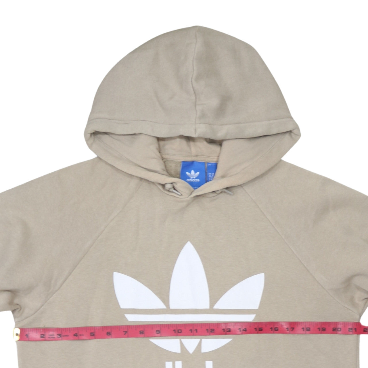 Adidas Mens Beige Hoodie Medium Pullover Logo Graphic Hooded Sweatshirt