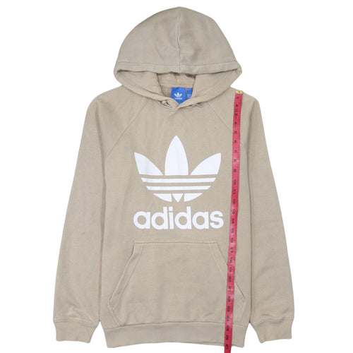 Adidas Mens Beige Hoodie Medium Pullover Logo Graphic Hooded Sweatshirt