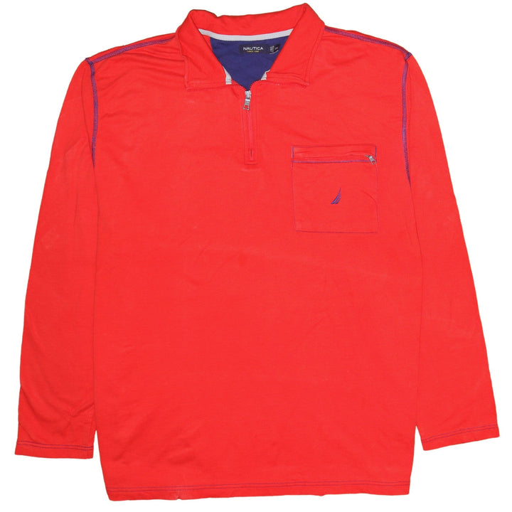 Nautica Men's Red 2XL Henley 1/4 Zip Cotton Sweatshirt