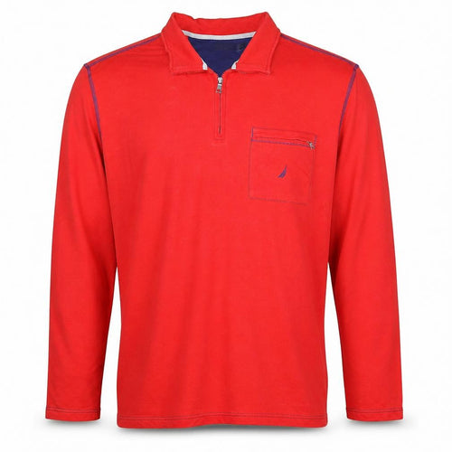 Nautica Men's Red 2XL Henley 1/4 Zip Cotton Sweatshirt