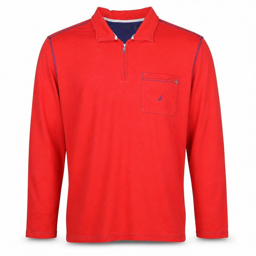 Nautica Men's Red 2XL Henley 1/4 Zip Cotton Sweatshirt