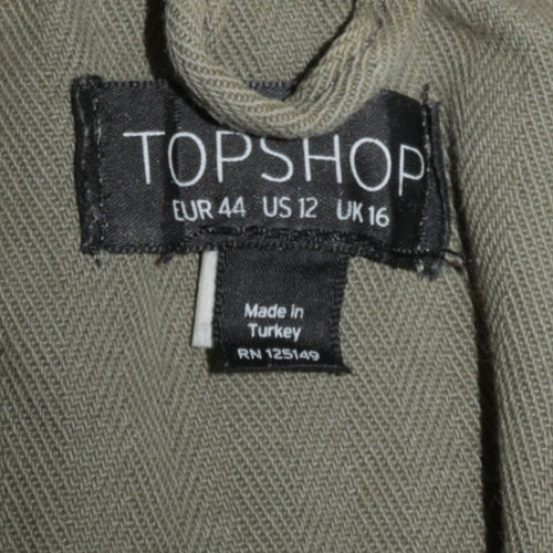 Topshop Women Green Cotton Button-Up Shirt UK 16 Military Style