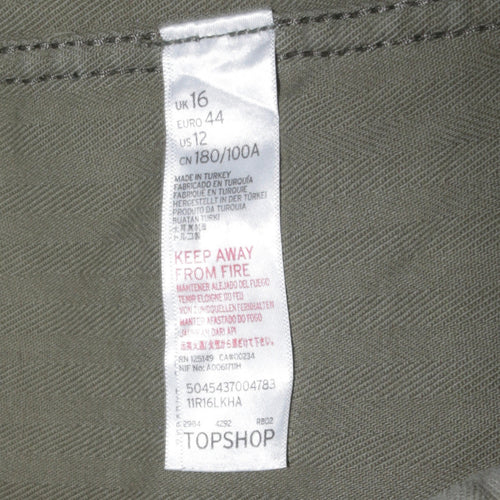 Topshop Women Green Cotton Button-Up Shirt UK 16 Military Style