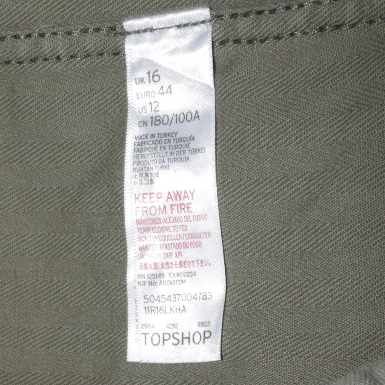 Topshop Women Green Cotton Button-Up Shirt UK 16 Military Style