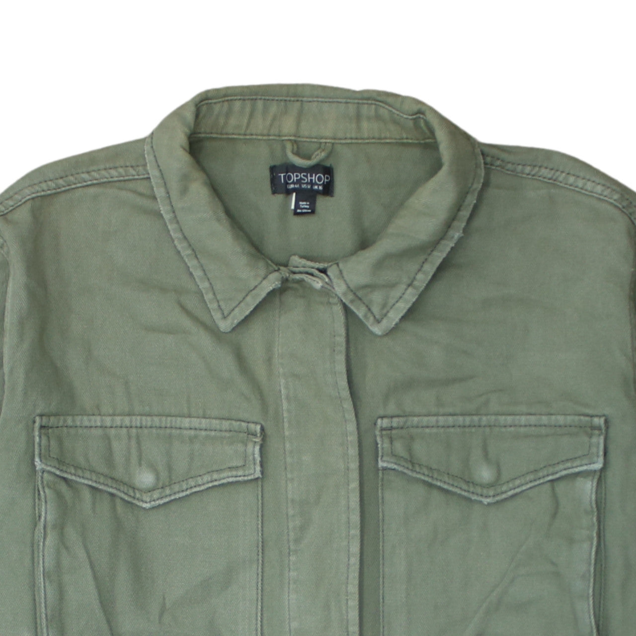 Topshop Women Green Cotton Button-Up Shirt UK 16 Military Style