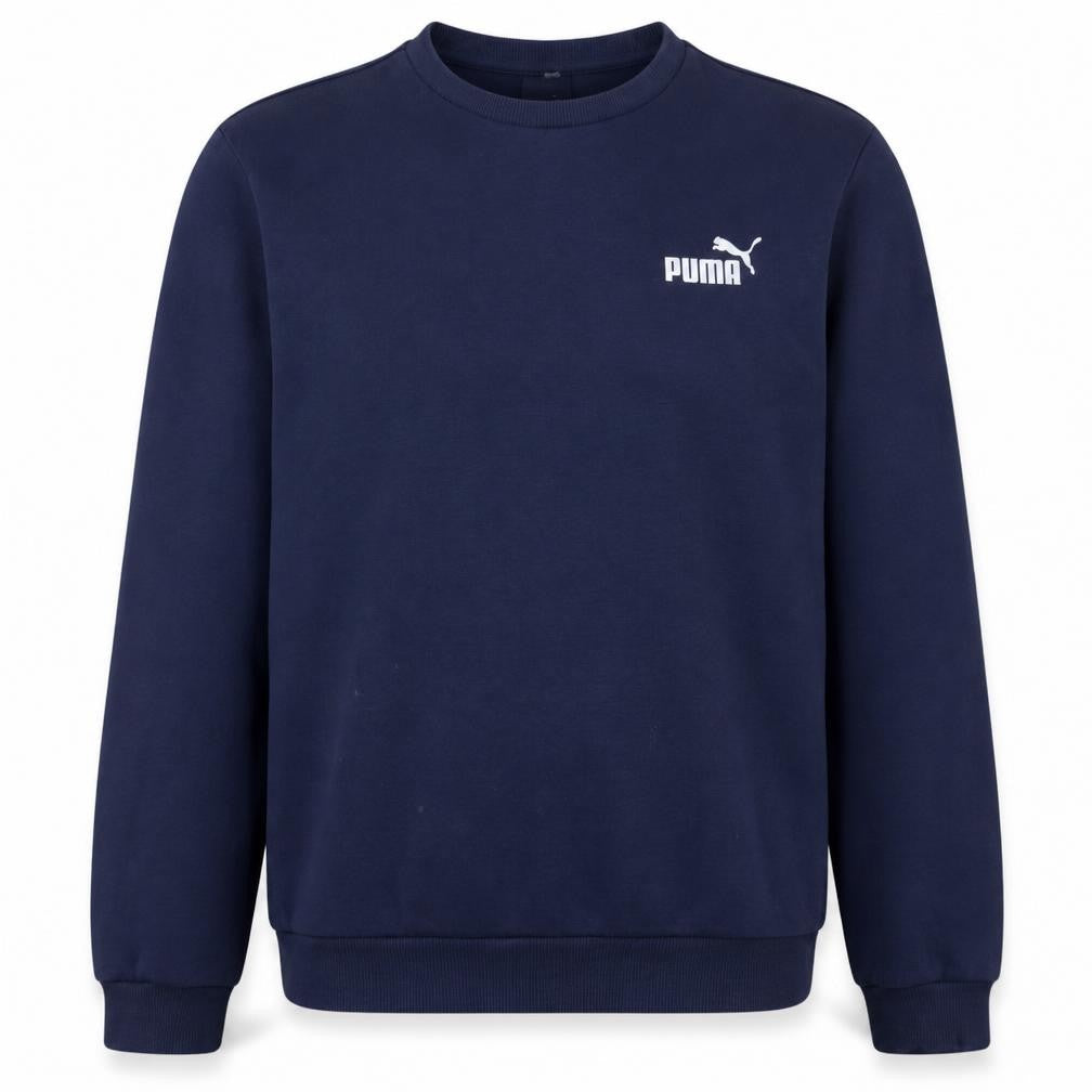 Front view of Puma men’s blue crew neck pullover sweatshirt m regular fit