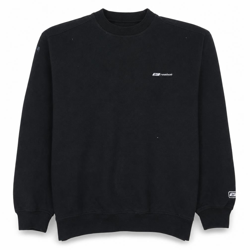 Front view of Reebok Men's Black Crew Neck Pullover Sweatshirt, size S