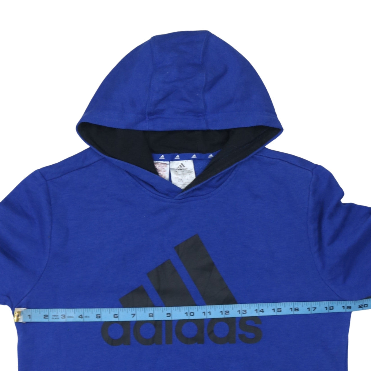 Adidas Boys Blue Pullover Hoodie XL 15-16 Years Cotton Blend Logo Print