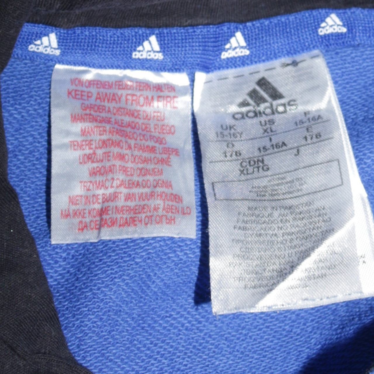 Adidas Boys Blue Pullover Hoodie XL 15-16 Years Cotton Blend Logo Print
