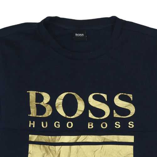 Hugo Boss Men's Blue Gold Logo Crew Neck Sweatshirt Size L