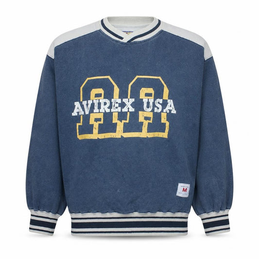 Front view of Avirex men’s blue college sports pullover sweatshirt m