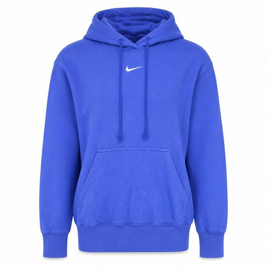 Front view of Nike women’s blue xs pullover hoodie cotton blend logo sweatshirt