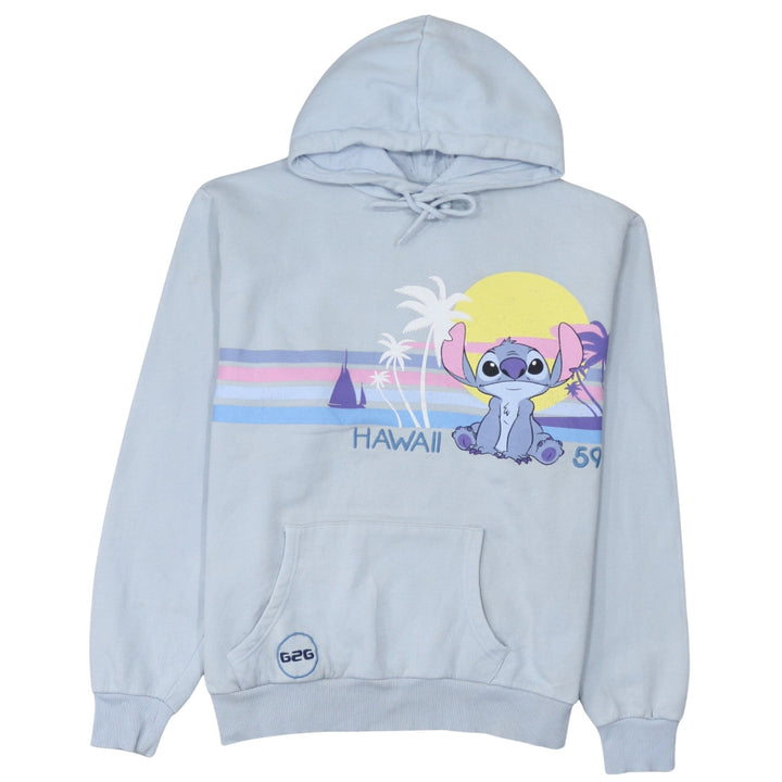 Disney Women Blue Hoodie Stitch Hawaii Print L Pullover