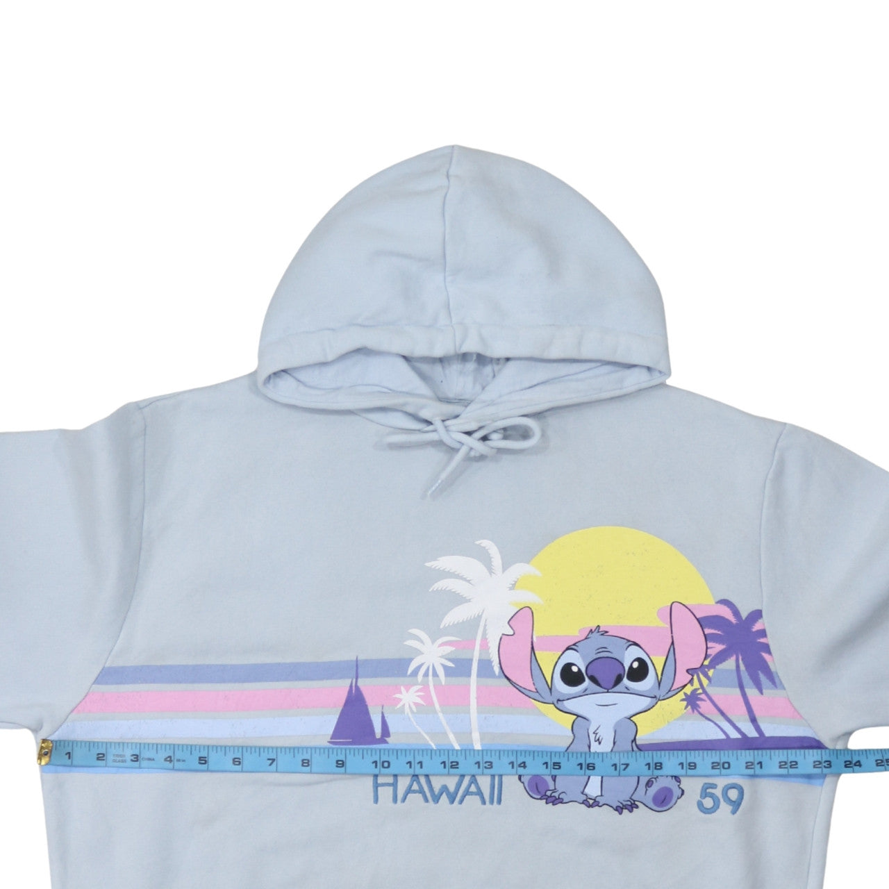 Disney Women Blue Hoodie Stitch Hawaii Print L Pullover