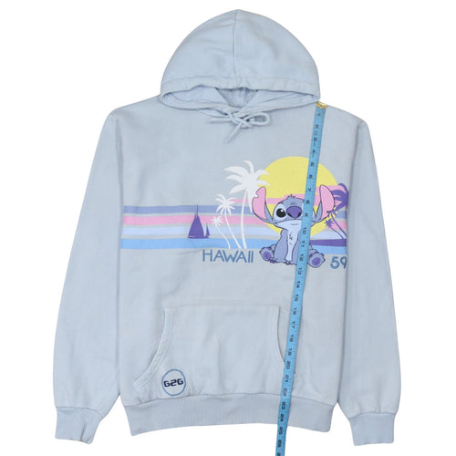 Disney Women Blue Hoodie Stitch Hawaii Print L Pullover