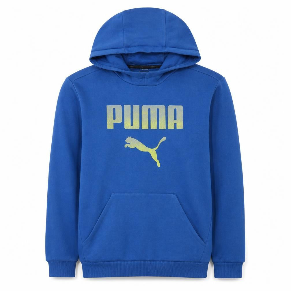 Front view of Puma boys’ blue pullover hoodie 15-16 years graphic logo sweatshirt