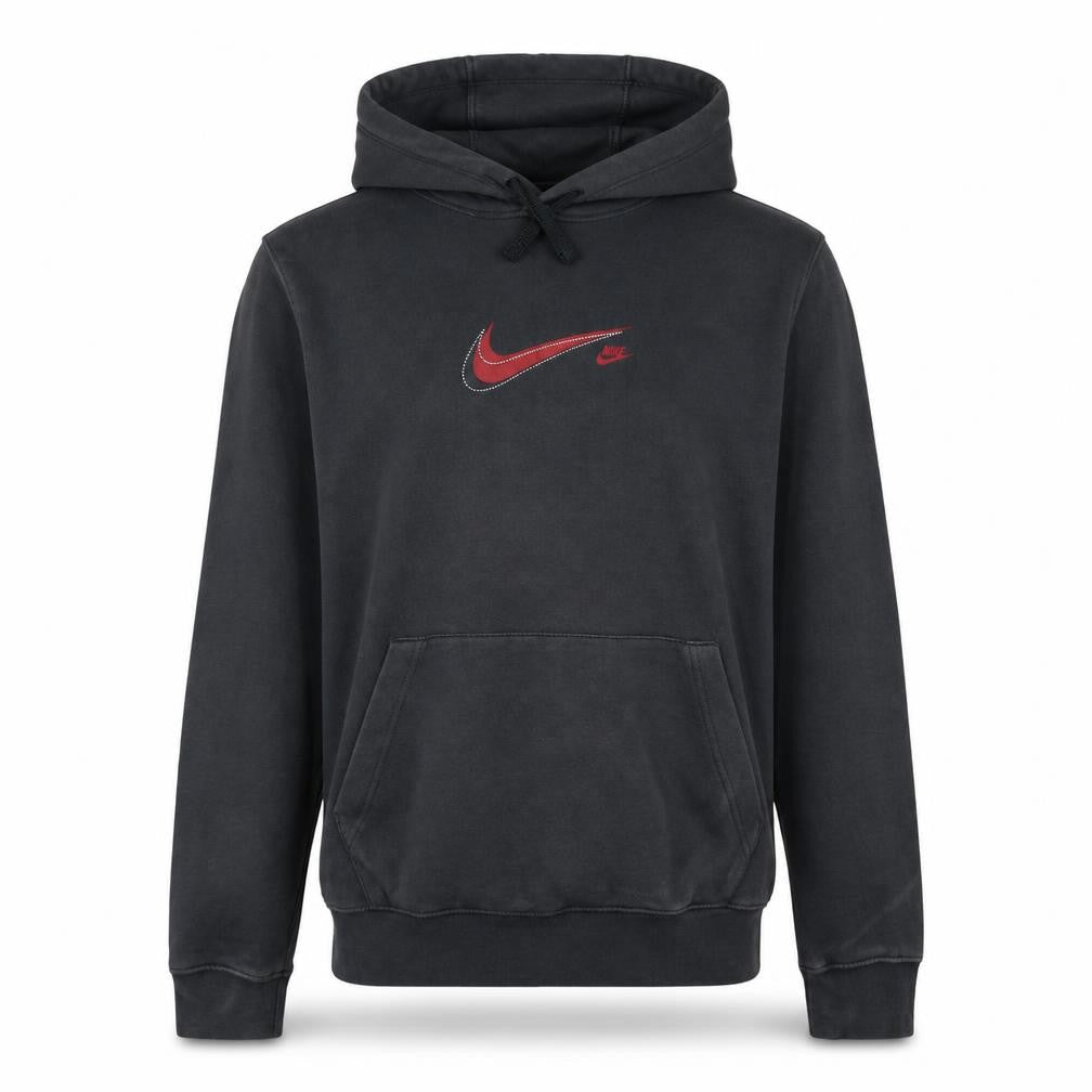 Front view of Nike Men Black Pullover Hoodie S Logo Fleece Sweatshirt